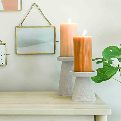 Main + Mesa Stoneware Pillar & Taper Candle Holders, Set of 2 - color: Light Graphite Gray, size: Set of 2