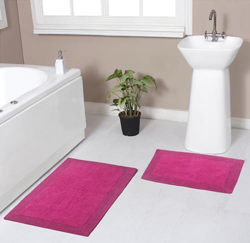 Home Weavers Luxury Collection 100% Cotton Reversible Bathroom Rugs Set, Washable Rug, Extra Soft and Absorbent Bath Rug, Kitchen Mat, 2 Piece Set(S+M), Hot Pink - color: Hot Pink, size: 2 Piece Set(S+M)