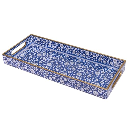 Blue Bathroom Vanity Tray, Plastic Decorative Trays with Handles | Rectangular Serving Tray with Hanldes, Storage Dresser Trays Organizer for Toilet Tank, Jewelry, 13.8" X 6" X 1.57", Moroccan - color: Bohemian-8