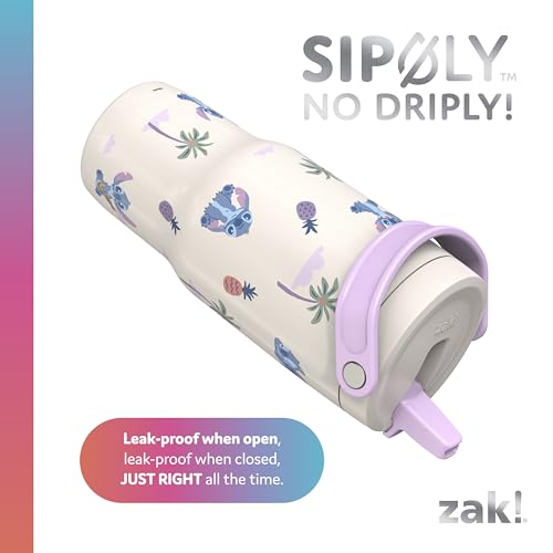 Zak Designs Disney Stitch Siply 20oz Leak-Proof Straw Insulated Tumbler | BPA Free, Stainless Steel, Handle, Cupholder Friendly, Dishwasher Safe, Kids Water Bottle, Reuseable For School, Home, Travel - color: Lilo and Stitch
