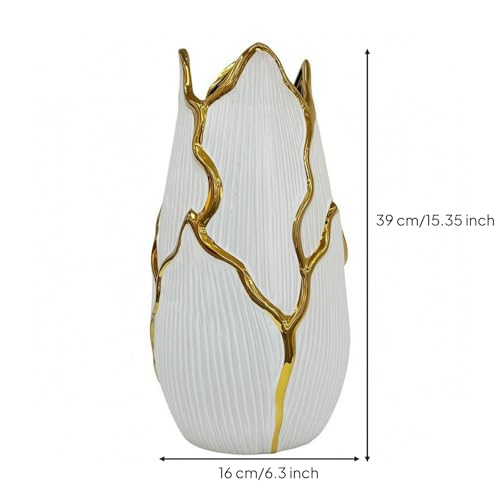 Ceramic Vase Round Circle Sculptural with Polished Decorative Presence and Smooth Finish Suitable for Dining Tables Consoles Shelves Home Decoration, L 21.5cm W 7.5cm H 28cm - size: L 21.5cm W 7.5cm H 28cm