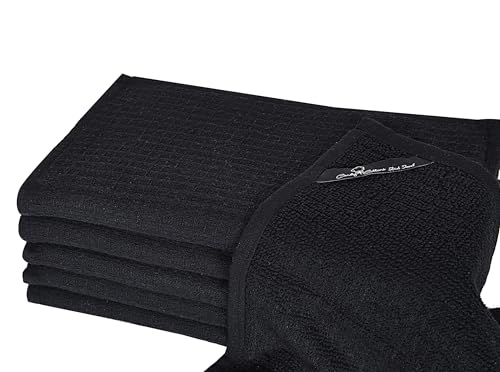 Dish Towels|Kitchen Dish Cloths Two-Sided Waffle Terry|13x28 Inches 100% Cotton Dish Rags Washing Dishes|Super Absorbent Reusable Quick Drying Dish Towels| 6-Pc Set Black - color: Black-2