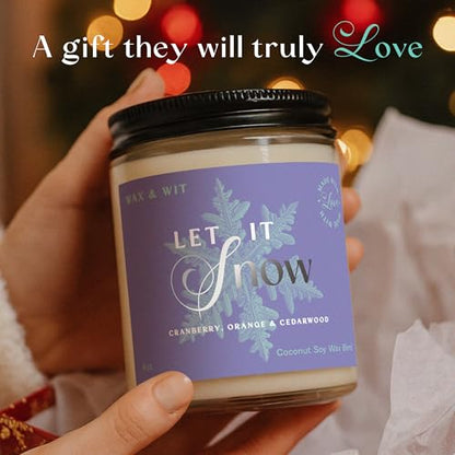 Wax & Wit Christmas Candles Scented – Cranberry, Orange, Cedarwood – Fall Candle, Perfect Holiday, Winter, Xmas, Autumn Gifts – 9oz, Soy Wax, 50 Hour Burn - color: Let it Snow