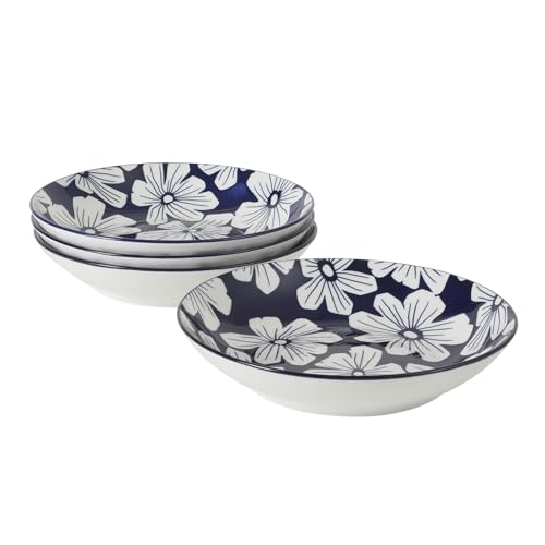 Gibson Home Heritage Sky 4-Piece Pasta Bowl Set, 8 Inch Round Stoneware Bowls, Blue & White Floral Design, Decorative Everyday Use - color: Blue/White Floral (Heritage Sky), size: 8" Pasta Bowl (Set of 4)