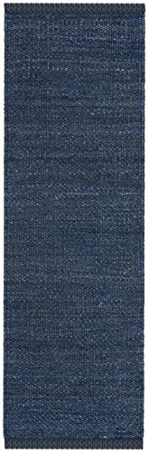 SAFAVIEH Natural Fiber Collection Runner Rug - 2'6" x 8', Navy, Handmade Boho Fringe Woven Jute, Ideal for High Traffic Areas in Living Room, Bedroom (NF368N) - color: Navy, size: 2'6" x 8' (Runner)