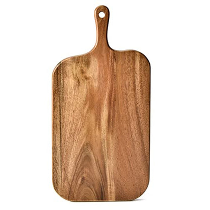 BILL.F Acacia Wood Cutting Board with Handle Wooden Charcuterie Board Paddle Cheese Board Serving Boards for Kitchen Meat, Pizza,Cheese, Bread, Vegetables &Fruits 15'' x 7.5'' x 0.6'' - style: Large