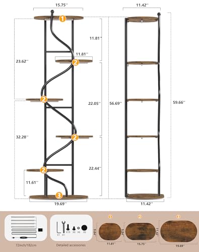 Plant Stand Indoor with Grow Light,60" Tall Plant Shelf w/ 4-Head Grow Lights,6 Tiered Plant Stands for Multi Plants, Corner Large Plant Holders,Metal S-Shaped Plant Rack for Home Office Patio