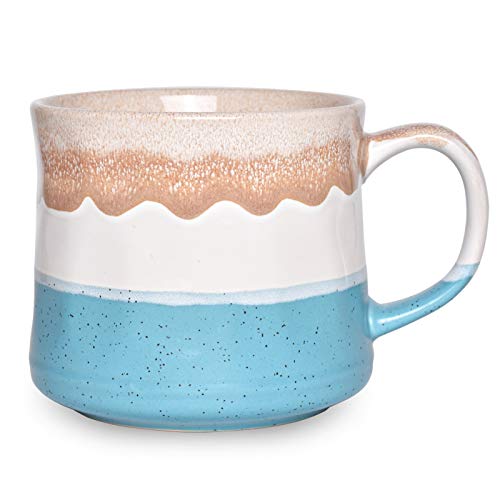 Bosmarlin Large Ceramic Coffee Mug, Big Tea Cup, 7 Colors to Choose, 21 Oz, Dishwasher and Microwave Safe, 1 PCS (Blue&White) - color: Blue&White