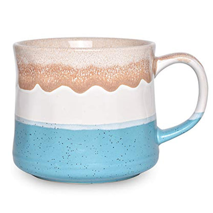 Bosmarlin Large Ceramic Coffee Mug, Big Tea Cup, 7 Colors to Choose, 21 Oz, Dishwasher and Microwave Safe, 1 PCS (Blue&White) - color: Blue&White