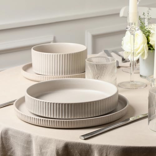 Stone Lain Haven Modern Stoneware 4 Piece Pasta Bowl Sets, Dish Set for 4, Reactive Glaze Beige - color: Beige, size: 4-Piece - Pasta Bowl