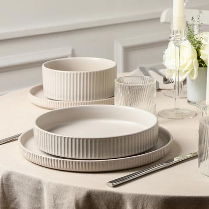 Stone Lain Haven Modern Stoneware 4 Piece Pasta Bowl Sets, Dish Set for 4, Reactive Glaze Beige - color: Beige, size: 4-Piece - Pasta Bowl