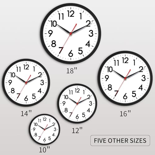 AKCISOT 18 Inch Wall Clock, Silent Battery Operated Analog Clock, Black | Large Size | Living Room | Kitchen | Classroom | Office | Easy to Read Numbers - color: A_black, size: 18 Inch