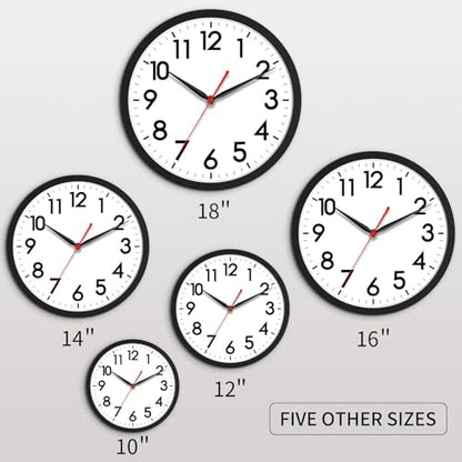AKCISOT 18 Inch Wall Clock, Silent Battery Operated Analog Clock, Black | Large Size | Living Room | Kitchen | Classroom | Office | Easy to Read Numbers - color: A_black, size: 18 Inch