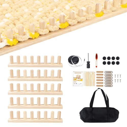 WodGod 78.5” Extra Long Chunky Blanket Loom Kit, Adjustable Knitting Loom for Chunky Yarn, Modular Yarn Loom for Blankets with Storage Backpack, Anti-Slip Rubber Wood Loom Knitting Set - color: 78.5”