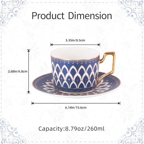 KAMMAK Tea Cups and Saucers Set of 2, Fine Bone China Coffee Cups, NX027 | Stackable Espresso Mugs, Ceramic Demitasse for Coffee, Cappuccino, Latte, Americano, Tea - size: 8CZNX027