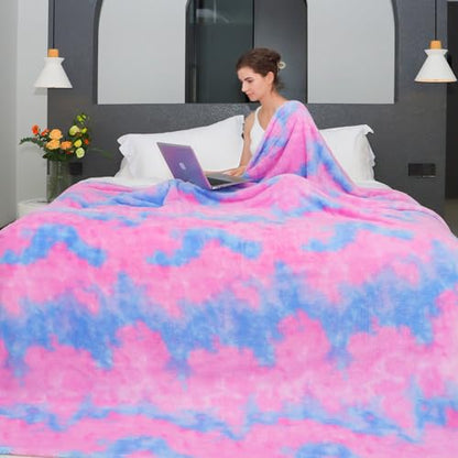 MUGD Lightweight Blanket Fleece Large Blanket Blue Throw Blanket for Bed King Size - color: Blue Pink, size: King(90"x108"/ 230x270cm)