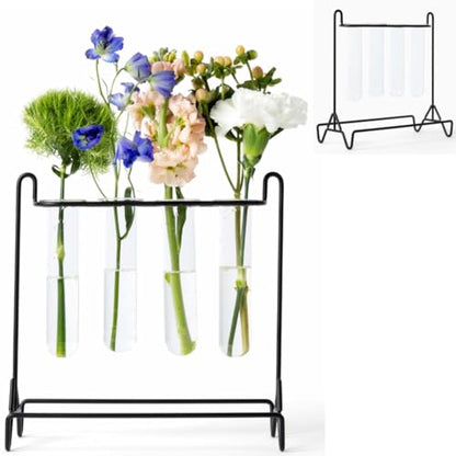 Grace River Propagation Station, Iron & Glass Planter, 8x8x8 inches, 4 Test Tubes, Indoor & Outdoor - color: Black