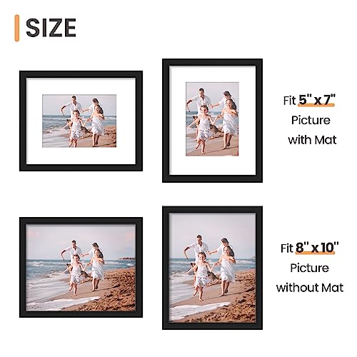 upsimples 8x10 Picture Frame Set of 10, Display Pictures 5x7 with Mat or 8x10 Without, Multi Photo Frames Collage for Wall or Tabletop Display, Black | Fit 5x7 and 8 x 10 Photos, Wall or Tabletop Display, For Gallery Hallway Living Room, For Christmas - c