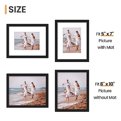 upsimples 8x10 Picture Frame Set of 10, Display Pictures 5x7 with Mat or 8x10 Without, Multi Photo Frames Collage for Wall or Tabletop Display, Black | Fit 5x7 and 8 x 10 Photos, Wall or Tabletop Display, For Gallery Hallway Living Room, For Christmas - c