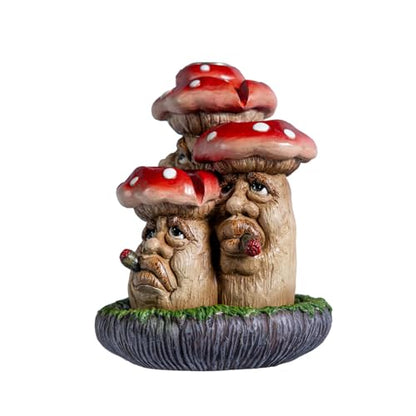 Pacific Giftware Whimsical Toadstool Mushroom Backflow Incense Burner with Faces, Red and White Polka Dot Design, Garden Gnome Style, Decorative Home Accent, Resin Decor 6.1" H