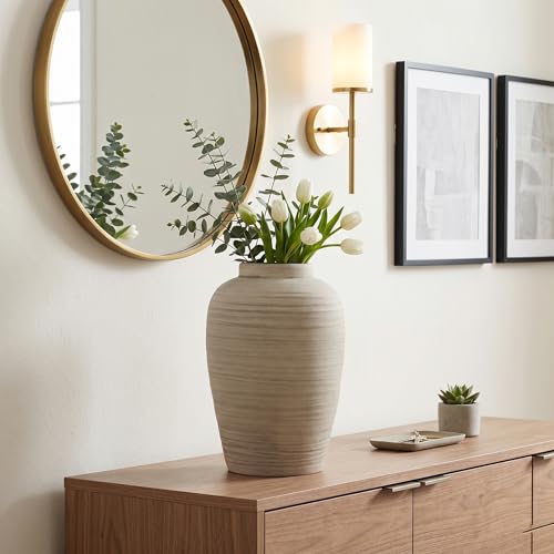 10 Inch Large Ceramic Vase Farmhouse Style Pottery Flower Vase | Handcrafted Rustic Ceramic Vase,Cream Ceramic Vase,Ceramic vases,Farmhouse Vase for Shelf, Living Room - color: E- 10"-retro