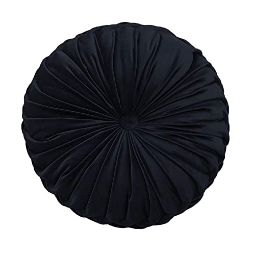 Teieas Round Throw Pillow Velvet Pleated Round Pillow Cushion | Vintage pleated black floor pillow for couch,chair,bed, car,home decoration - color: Black
