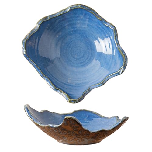8" Small Ceramic Decorative Bowl 1 Pice – Irregular Rim Reactive Glaze Candy Bowl, Berry Bowl, Entryway Catchall, Japanese Style Fruit Dish for Tabletop or Home Decor (Blue) - color: Blue
