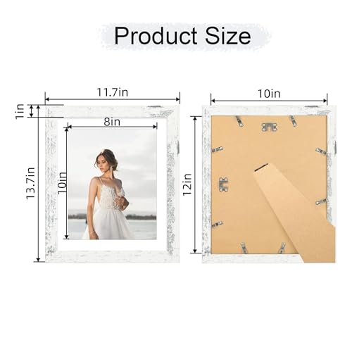 iRahmen 10x12 Picture Frame with Mat 8x10 - High Definition Real Glass Wooden Photo Frames for Tabletop Display and Wall Mounting (Distressed White, Set of 4) - color: Distressed White, size: 10X12