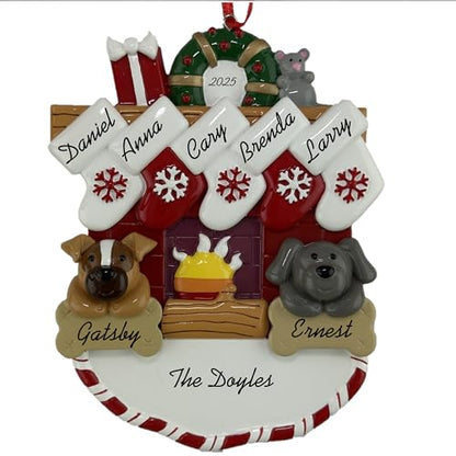 Customized and Personalized Christmas Ornament - Family of 2-6 with Two Pets - Select 2 of The 25 Different Dogs and Cats to Design Your Own Made to Order Gift (Family of 5) - size: Family of 5 with 2 pets