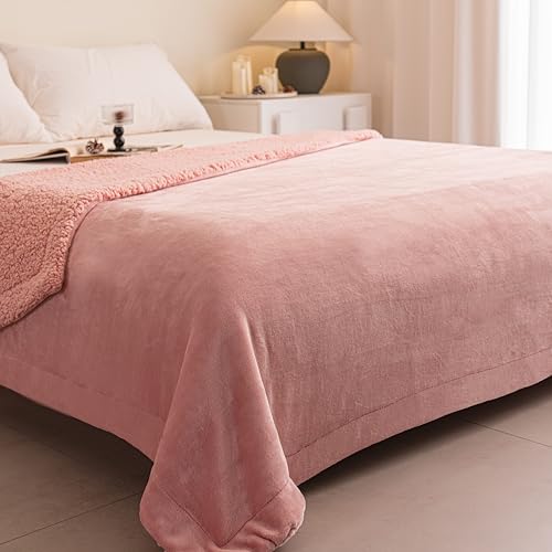 K.Garden Sherpa Throw Blanket for Couch Sofa, Super Soft Cozy Fuzzy Plush Fleece Reversible Thick Warm Blanket for Winter, Bed, Pink Solid 50 * 60 Inch - color: Pink Solid, size: Throw (50" x 60")