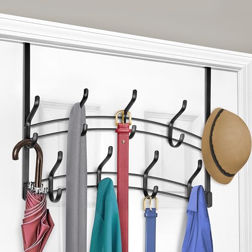 LYNK Professional® Home™ Over the Door Hooks - 18 Hook – Over the Door Coat Rack - Over the Door Hanger - Hanging Towels or Clothes - Bathroom, Bedroom, Laundry Room - Lifetime Ltd. Warranty, Black - color: Piano Black, size: 18 Hooks Meridian