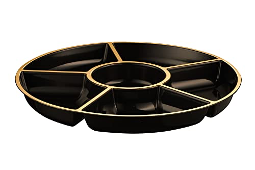 Plasticpro 6 Sectional Round Plastic Serving Tray/Platters Black & Gold Pack of 4 - color: Black & Gold