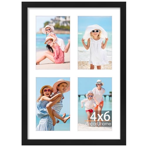 decorUhome 4 4x6 Picture frames Collage Wall Decor with Mat, P061014BK | Black 10x14 Collage Picture Frame, Fits Four 4x6 Photos with Mat for Wall Mounting, 1 Pack - color: Black, size: 10x14 (4-4x6)