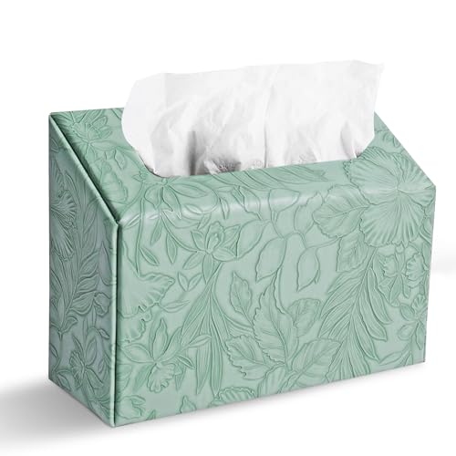 Hand Towels Box Cover,PU Leather Tissue Box Cover Holder Compatible with Kleenex Disposable Paper Hand Towels Suitable for Dining,Kitchen,Bathroom(1-Carved Dark Green) - color: 1-carved Dark Green2