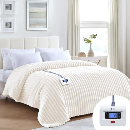Sealy Electric Blanket Twin 62×84, Faux Fur to Sherpa, Beige | Heated Blanket with 10 Heating Levels, 1-12 Hours Auto Off, Overheat Protection, Machine Washable, ETC Certified - color: Beige, size: Twin Size 62" x 84"