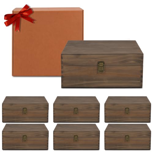 makerflo Large Dark Walnut Wooden Keepsake Memory Box Case of 6, Pine Wood Storage Chest with Black Felt Interior, Clasp Closure, Ideal for Personalization, Laser Engraving Blank, UV DTF - color: Dark Walnut, size: Case of 6