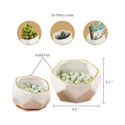 Kate Aspen Geometric Ceramic Planters Decorative Bowls, Small & Medium (Set of 2) , White - size: Small & Medium
