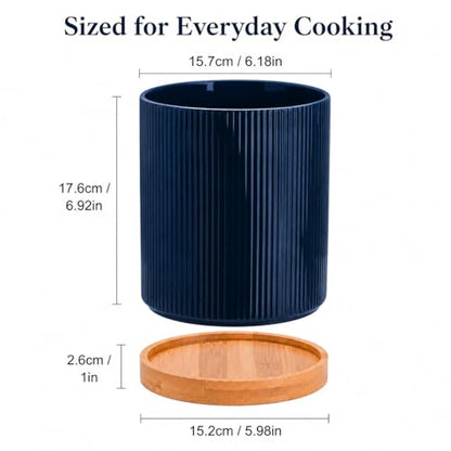 360° Rotating Cooking Utensil Holder, Kitchen Utensil Holder for Countertop | Utensil Crock for Kitchen Counter with Rotatable Wooden Base,Ideal Housewarming Gift & Mothers Day Gift-Blue - color: Blue