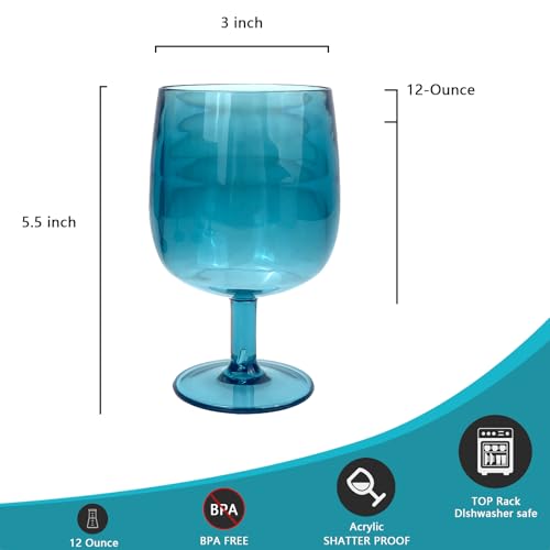 Yalin Set of 6 Unbreakable 12 oz Acrylic Plastic Wine and Water Tumbler Stackable Goblets. (Cyan, 12 oz) - color: Cyan, size: 12 oz