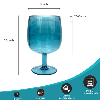 Yalin Set of 6 Unbreakable 12 oz Acrylic Plastic Wine and Water Tumbler Stackable Goblets. (Cyan, 12 oz) - color: Cyan, size: 12 oz