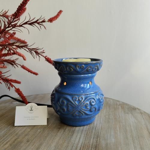 Hosley 5 High Blue Ceramic Electric Warmer. Ideal Gift for Wedding Spa Aromatherapy. Use with Wax Melts Cubes and Fragrance Oils. - color: Blue