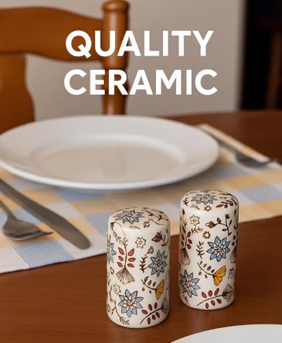 Country Floral Salt and Pepper Shakers, Unique Flower S&P Shaker Set | Hand-Painted Decorative & Functional Kitchen Decor