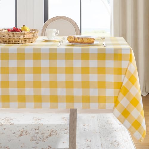 Softalker Gingham Checkered Tablecloth Rectangle - Outdoor Waterproof Buffalo Plaid Table Cloth, Stain Resistant Washable Table Cover for Picnic, Camping, Dining - Yellow and White, 60 x 120 Inch - color: Yellow and White, size: 60" x 120" (Rectangular)