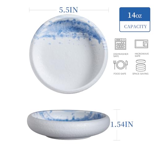 Uaral Salad Plate Stone Plates Appetizer Plates Portion Plate Japanese Serving Dishes Set of 4, 5.5 inch(Blue Stone Texture) - color: Blue