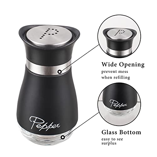 Lonffery Salt and Pepper Shakers Set | Stainless Steel with Glass Bottle for Table, RV, Camp, BBQ, Set of 2, Black - color: Matte Black