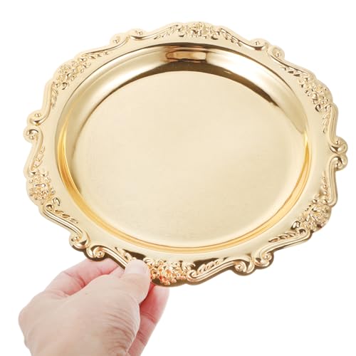 SEWACC Elegant Golden Serving Tray 7.87In Round Snack Serving Platter for Food Desserts Jewelry Display Trinket Dish for Entertaining - color: Golden