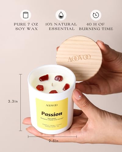 AOOVOO Energy Candles Set for Women - 4 Pack Soy Candles for Home Scented | 28 oz Soy Wax, Aromatherapy Candle with Crystal, Red Quartz Laughter /Rose Quartz Love /Citrine Joy /Red Agate Passion - style: Energy Candles Set