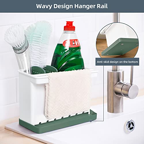 JOMOLA Kitchen Sink Organizer Dish Brush Sponge Holder Caddy Toothbrush Holders for Bathrooms Sinkware Kitchen Utensil Holder Sink Caddy Organizer with 4 Separate Dividers Removable Drain Tray (Green) - color: Green