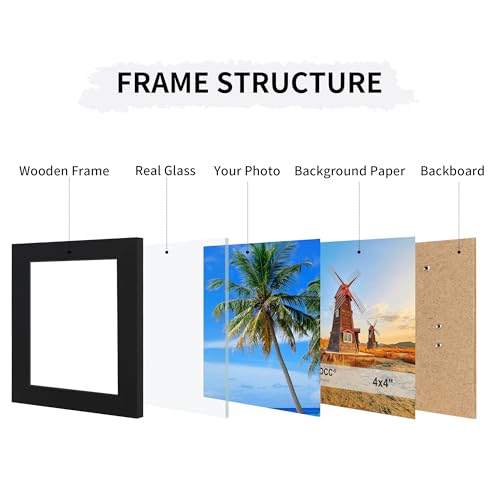 4x4 Collage Picture Frames Set of 2, Rustic Wooden Real Glass Vertical Hanging 3 Opening 4 by 4 Photo Frame, Black - color: Black, size: Vertical-4x4 in