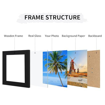 4x4 Collage Picture Frames Set of 2, Rustic Wooden Real Glass Vertical Hanging 3 Opening 4 by 4 Photo Frame, Black - color: Black, size: Vertical-4x4 in